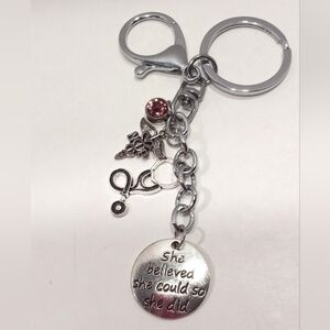 Silver NURSE PRACTITIONER Key Ring FOB Key Chain SHE BELIEVED SHE COULD SO SHE